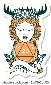 sticker of a human druid with natural twenty dice roll