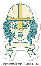sticker of a human fighter character with scroll banner