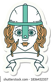 sticker of a human fighter character with scroll banner