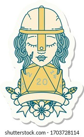 sticker of a human fighter with natural 20 roll