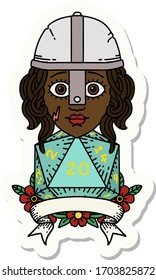 sticker of a human fighter with natural 20 roll
