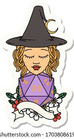 sticker of a human mage with natural twenty dice roll