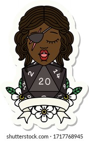 sticker of a human rogue with natural 20 dice roll