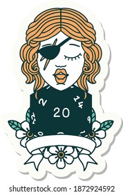 sticker of a human rogue with natural 20 dice roll