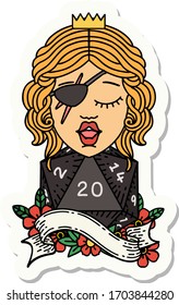 sticker of a human rogue with natural twenty dice roll