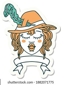 sticker of a human singing bard character with banner
