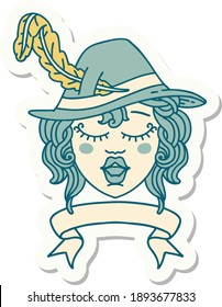 sticker of a human singing bard character with banner