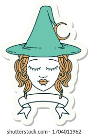 sticker of a human witch character with banner