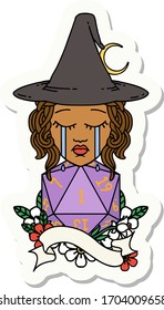 sticker of a human witch with natural one D20 roll