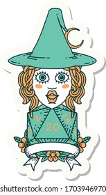 sticker of a human witch with natural twenty dice roll