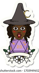 sticker of a human witch with natural twenty dice roll