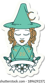 sticker of a human witch with natural twenty dice roll