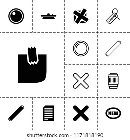 Sticker icon. collection of 13 sticker filled and outline icons such as new, glued note, cross, camera lense, cargo tag, paper. editable sticker icons for web and mobile.