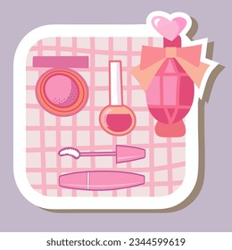 Sticker icon cosmetics pinky doll style