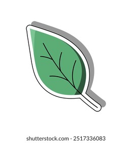 Sticker icon with a green autumn leaf on a white background.