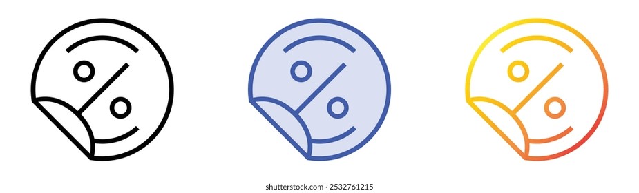 Aufklebersymbol. Lineares, blaues Füllungs- und Farbverlauf-Design einzeln auf weißem Hintergrund