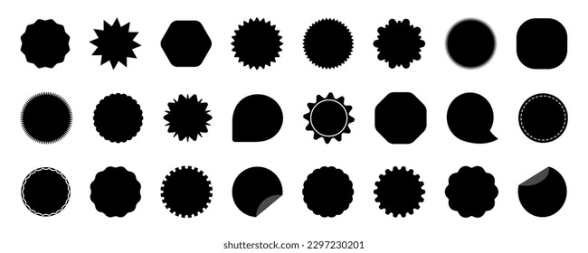 Sticker icon set. Black labels collection. Price and sale tag isolated on white background.