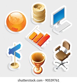 Sticker icon set for business and money.  Vector illustration.