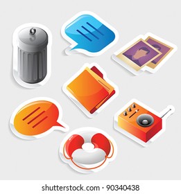 Sticker icon set for computer programs and website interface.  Vector illustration.