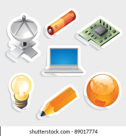 Sticker icon set for industry and technology.  Vector illustration.
