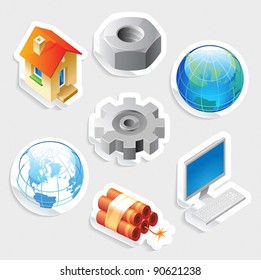Sticker icon set for industry and technology.  Vector illustration.