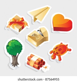 Sticker icon set for miscellaneous symbols.  Vector illustration.