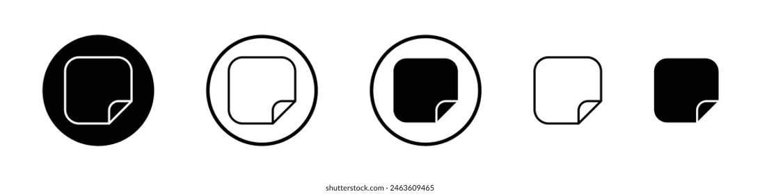 Sticker icon set. Paper sticker peel off vector symbol. Strong sticky glue label sign. Round sticker icon.