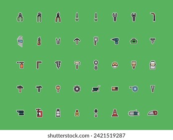 Sticker icon set of various work tools