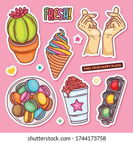 Sticker Icons Hand Drawn Doodle Coloring Vector