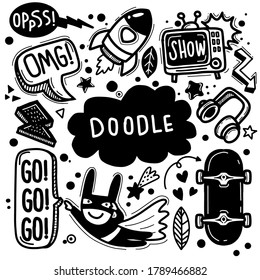 Sticker Icons Hand Drawn Doodle Hand Stock Vector (Royalty Free ...