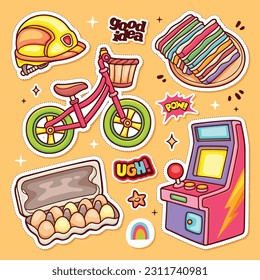 Sticker Icons Hand Drawn Doodle Coloring Vector Collection