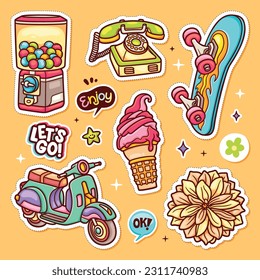 Sticker Icons Hand Drawn Doodle Coloring Vector Collection