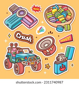 Sticker Icons Hand Drawn Doodle Coloring Vector Collection