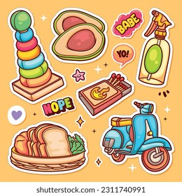 Sticker Icons Hand Drawn Doodle Coloring Vector Collection