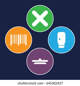 Sticker icons set. set of 4 sticker filled icons such as bar code, cross