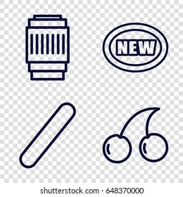 Sticker icons set. set of 4 sticker outline icons such as cherry, bandage, camera lense