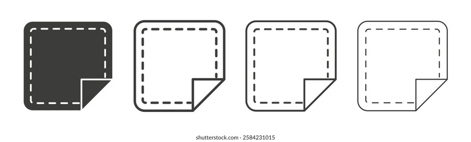 Sticker icons set. Liner outlined and flat black color