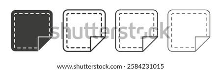 Sticker icons set. Liner outlined and flat black color