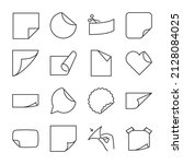 Sticker icons set. Paper with folded corners, label. Line with editable stroke
