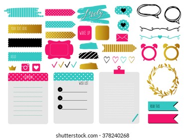 Sticker, icons, signs  for organized your planner. Template for notebooks,, scrapbooking, wrapping, wedding invitation, cards, diary.