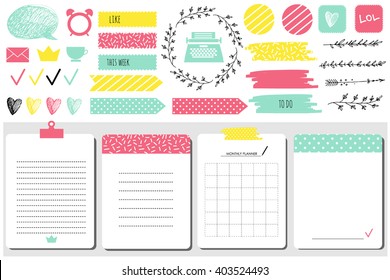 Sticker, icons, signs for organized your organizer. Monthly Planner. Template for notebooks,, scrapbooking, wrapping, wedding invitation, cards, poetry notes, diary. Modern style.