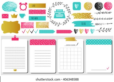 Sticker, icons, signs for organized your organizer. Monthly Planner. Template for notebooks,, scrapbooking, wrapping, wedding invitation, cards, poetry notes, diary. Modern style.