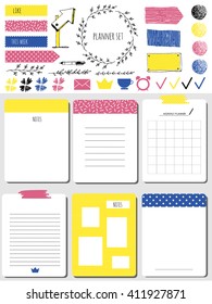 Sticker, icons, signs for organized your organizer. Monthly Planner. Template for notebooks,, scrapbooking, wrapping, wedding invitation, cards, poetry notes, diary. Modern style.