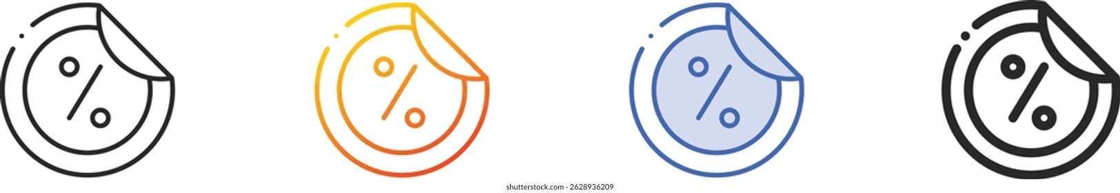 Aufkleber-Symbol.Dünn linear, Farbverlauf, blauer Strich und fett Stildesign einzeln auf weißem Hintergrund