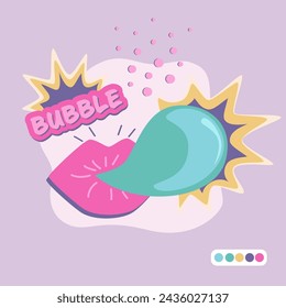 Ilustración de la etiqueta engomada de la burbuja en estilo 90. Etiqueta de arte pop en diseño plano. Ilustración vectorial.
