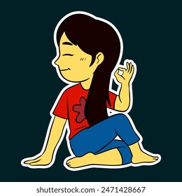 Sticker Illustration of a Girl Doing Yoga