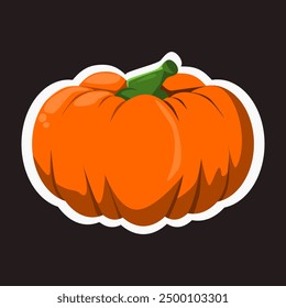 sticker illustration of a pumpkin isolated on black background