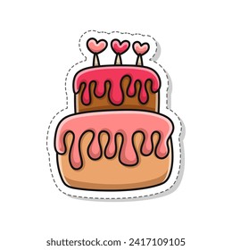 sticker illustration, Valentine theme heart candle tart cake