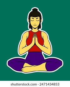 Sticker Illustration of a Woman Doing Yoga