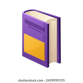 Aufkleberbild eines Buches. Die Illustration zeigt ein lebendiges Buch, das mit einem farbenfrohen Cartoon-Design dekoriert ist, das jeder Einstellung auf weißem Hintergrund einen verspielten Touch verleiht. Vektorgrafik.